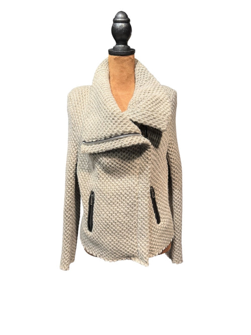IRO Beige Chunky Knit Wool Blend Sweater Jacket