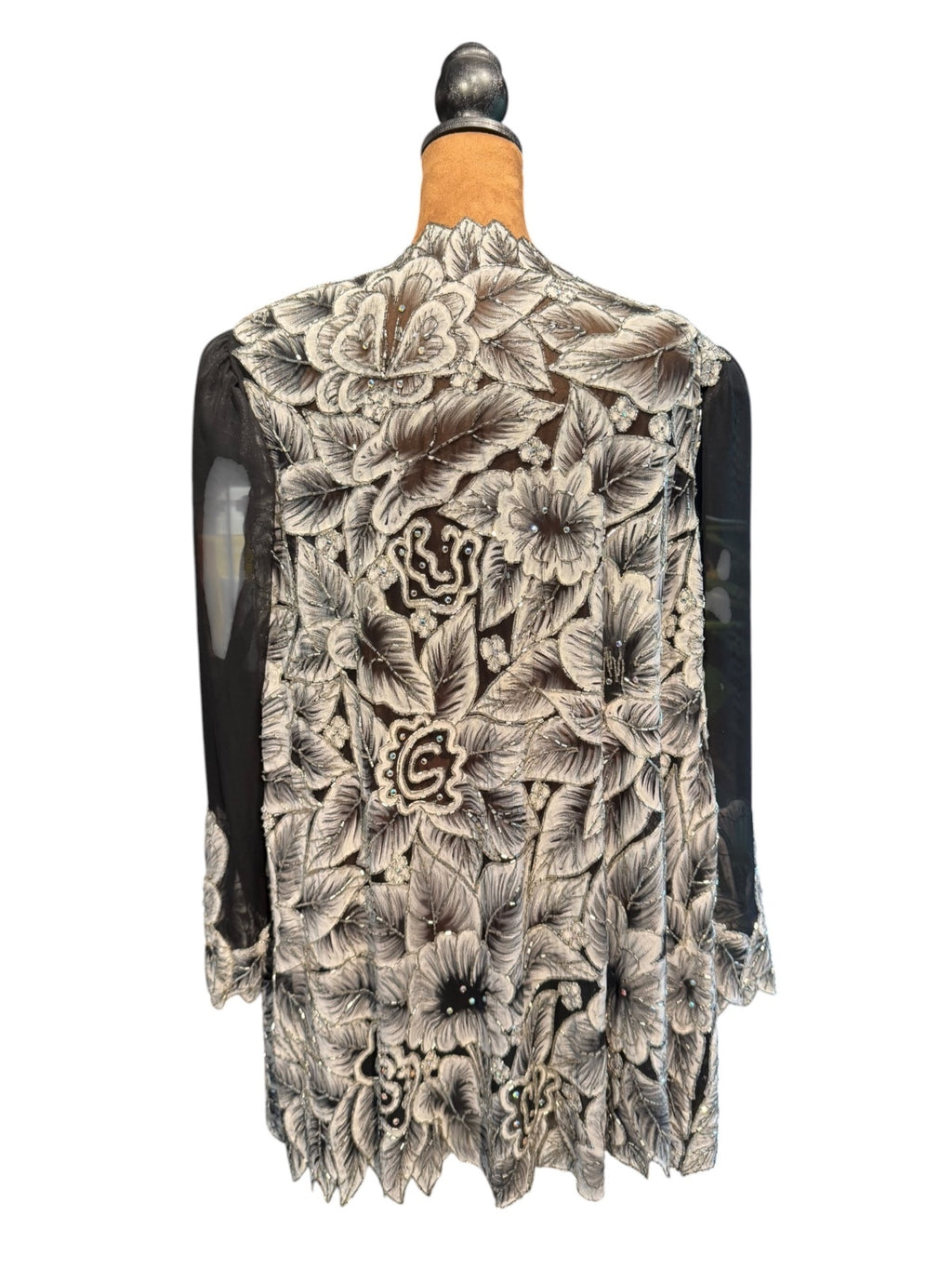 Vintage Black Sheer Beaded Floral Embroidered Jacket
