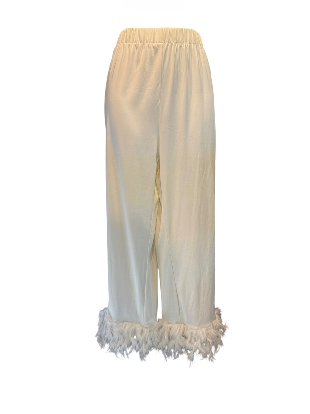 Cozy Cream Pajama Set with Feather Trimmed Cuffs and Hem