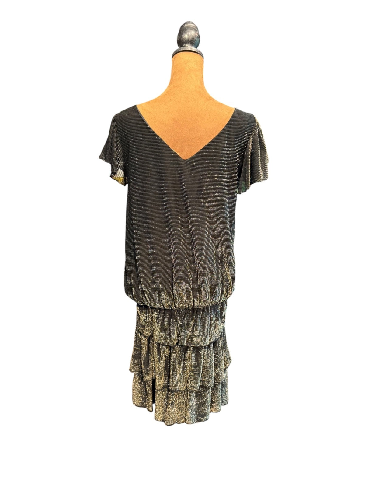 Vintage 80s Sears “The Fashion Place” Black and Gold Sparkle Dress