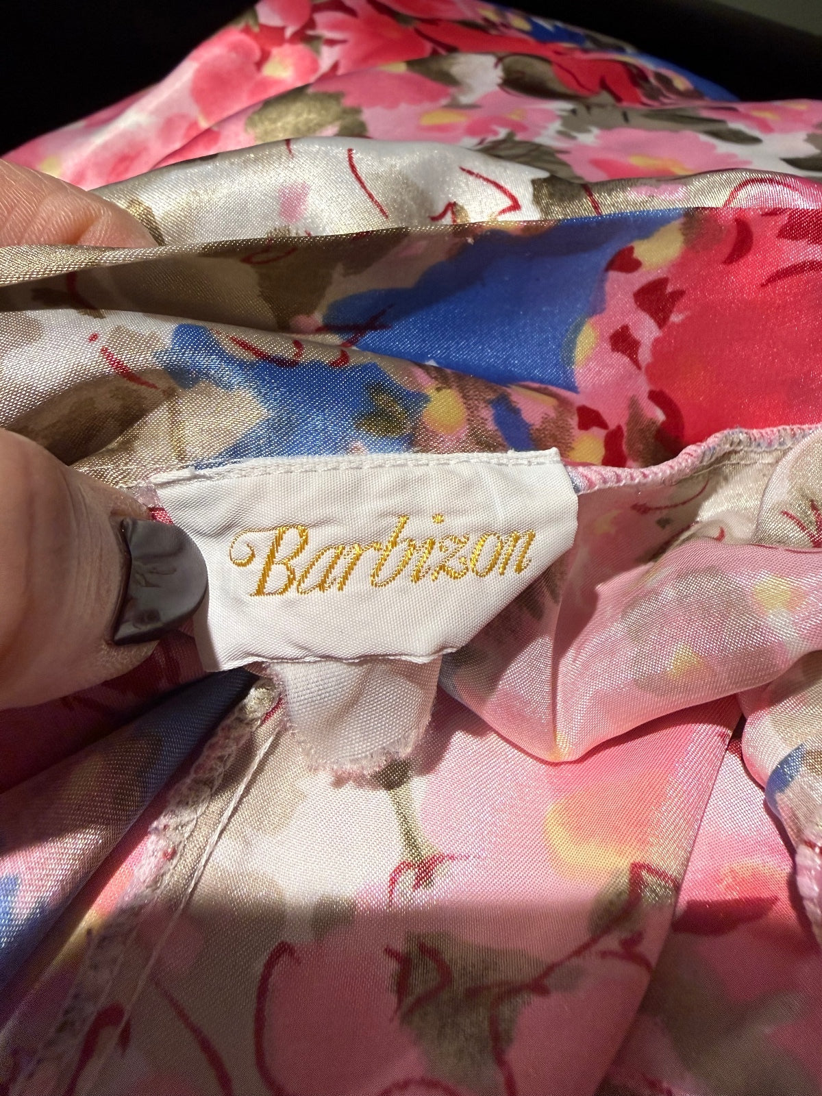 Vintage Floral Satin Kimono Robe with Lace Trim