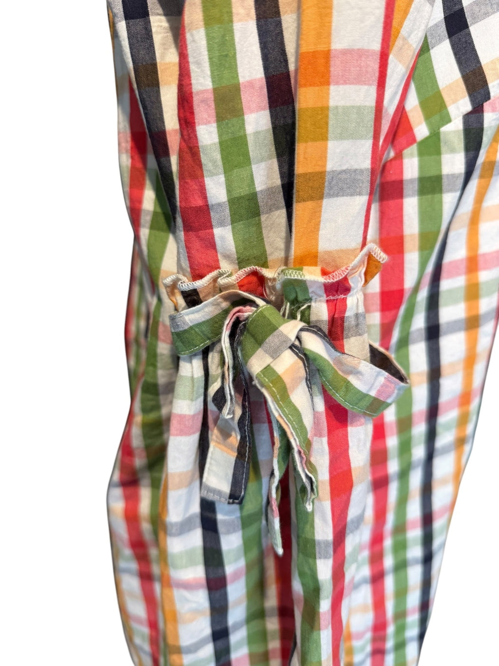 Crown & Ivy Colorful Plaid Cotton Dress with Sleeve Ties