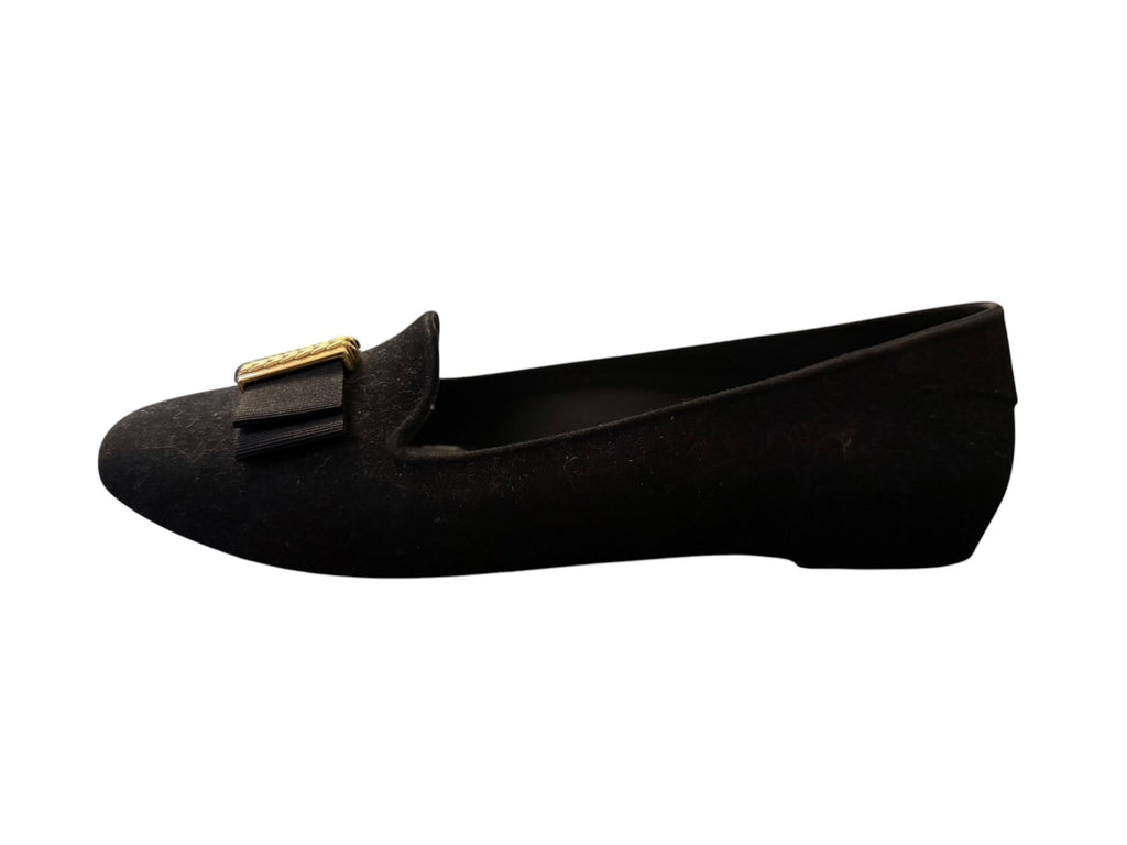 Melissa + Jason Wu Black Loafers with Gold Chain Bow Detail