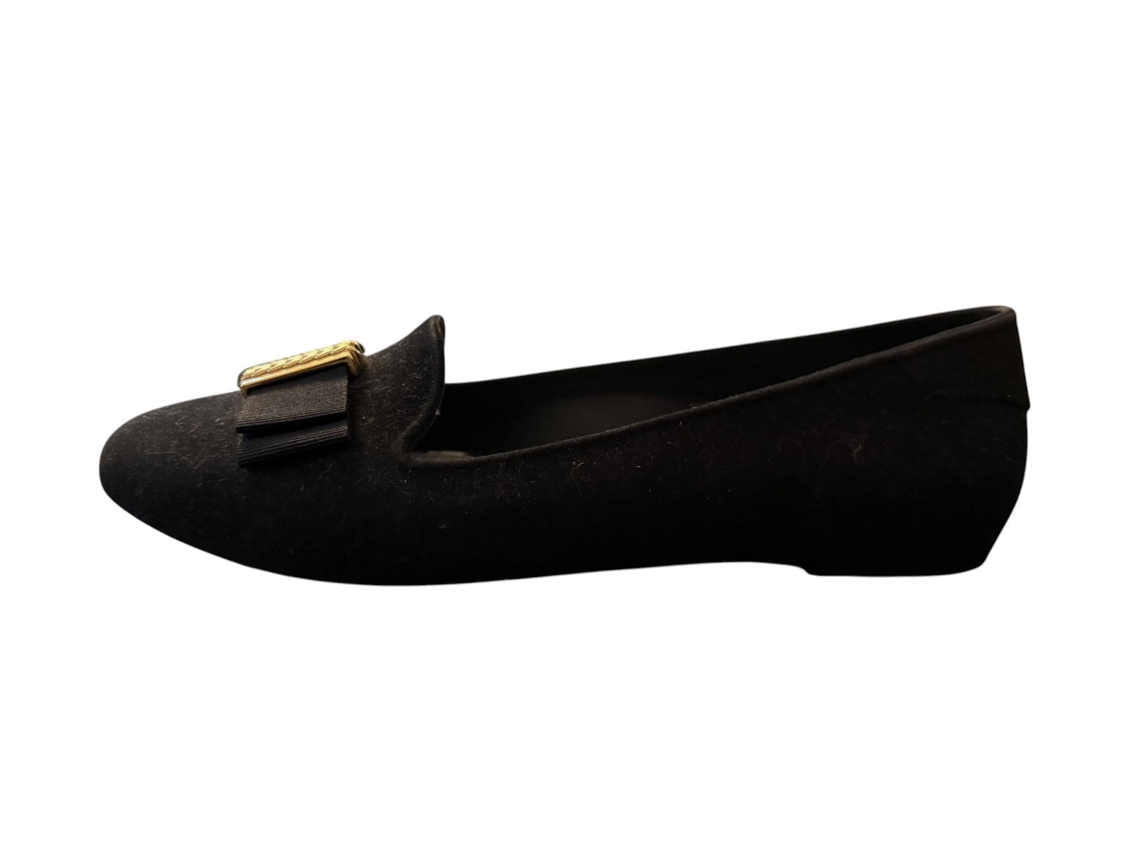 Melissa + Jason Wu Black Loafers with Gold Chain Bow Detail