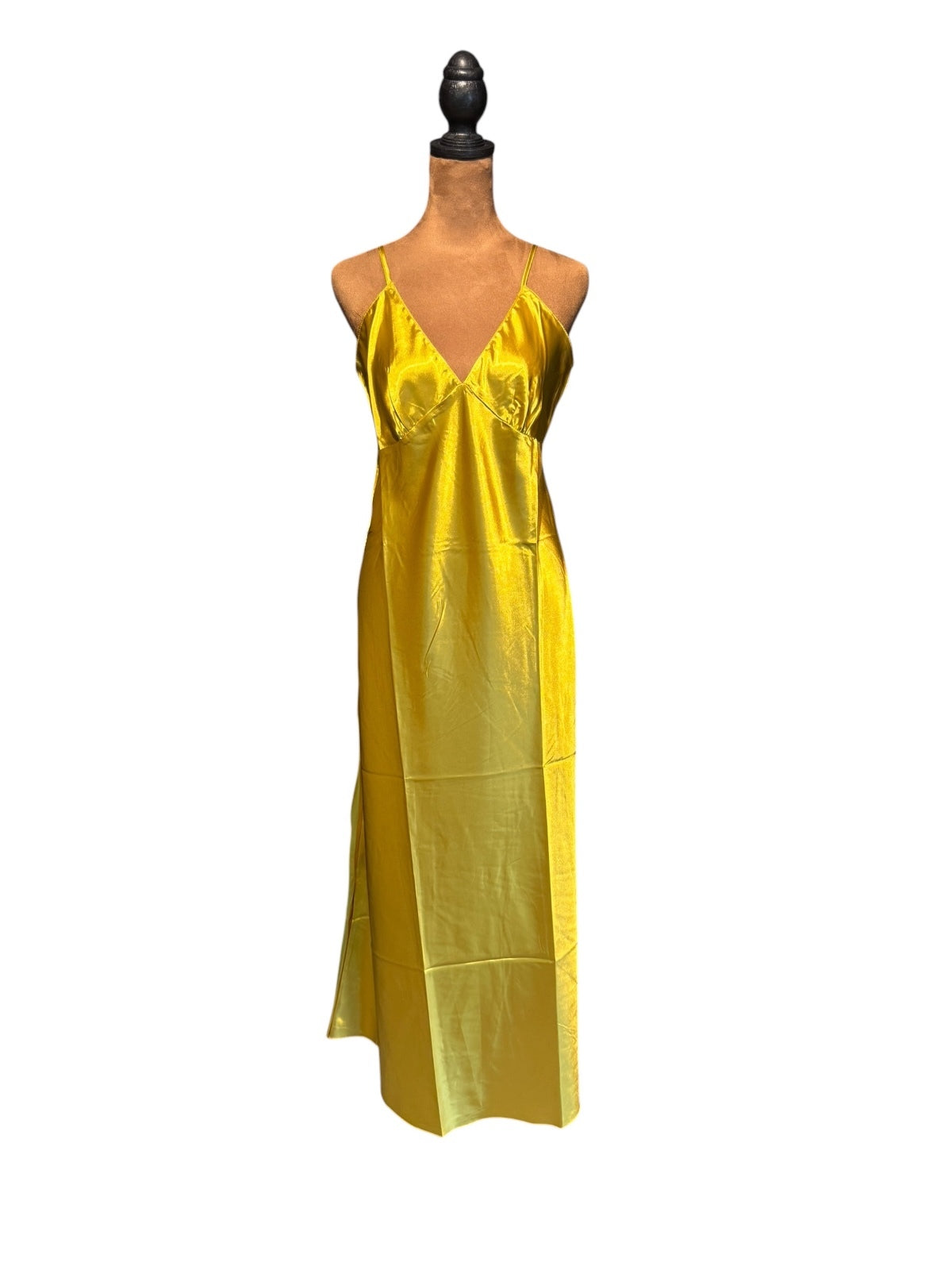 Yellow Satin V-Neck Slip Dress with Adjustable Straps