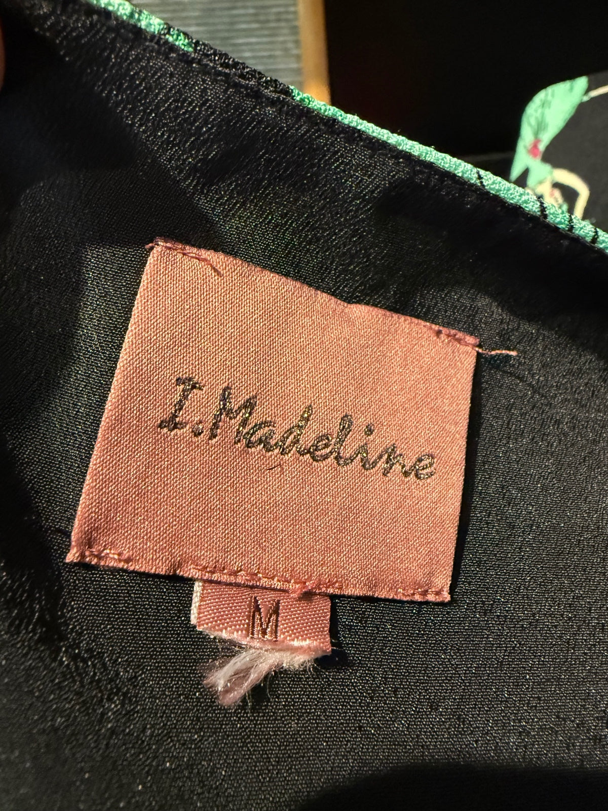 I. Madeline Sleeveless Black Dress with Green Ballerina Print, Size M