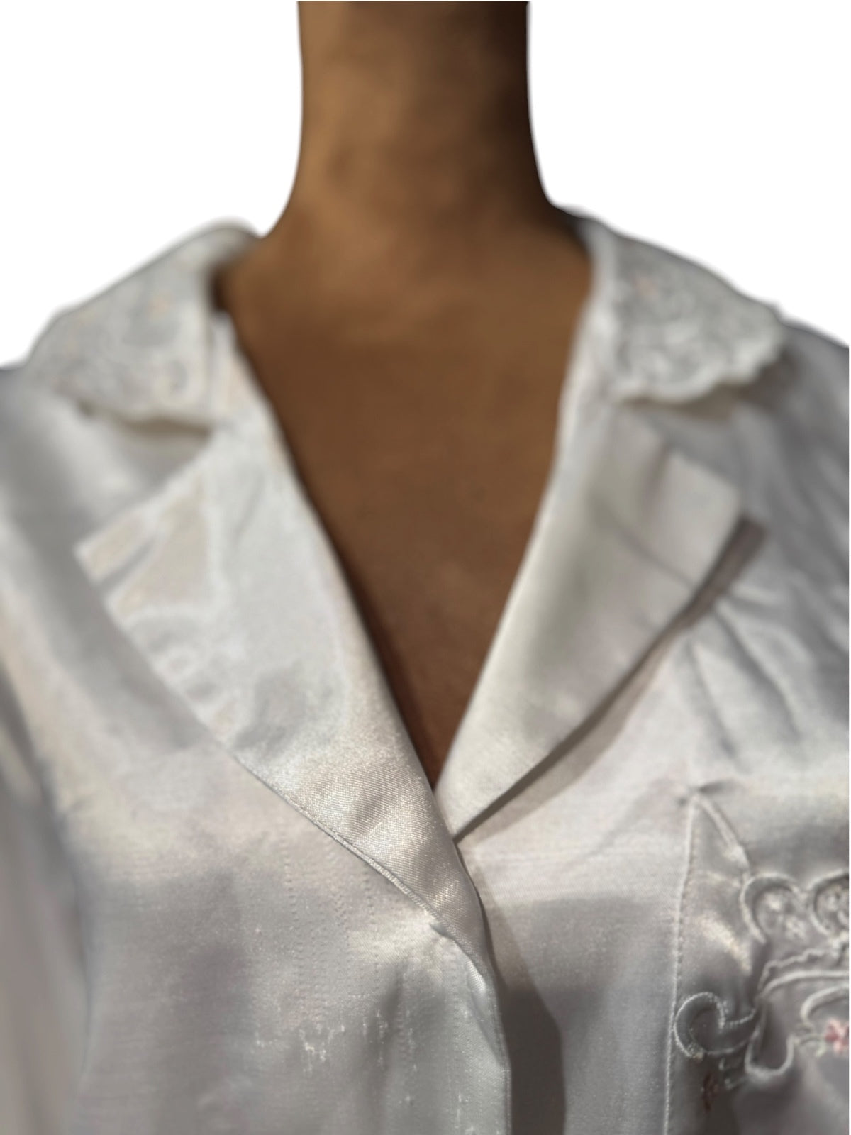 Vintage Etienne Ivory Satin Nightgown with Lace Collar