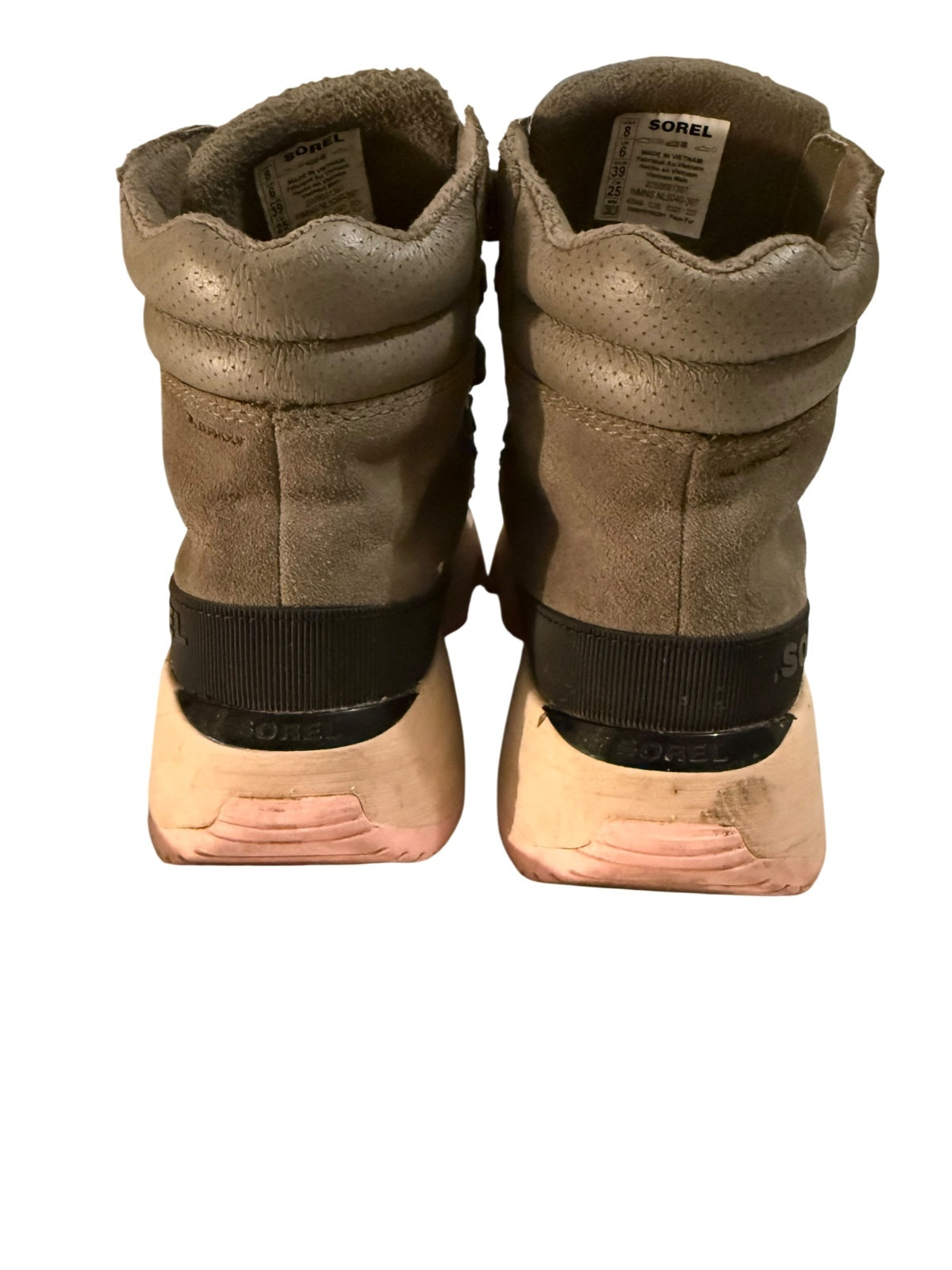 Sorel Women's Suede Hiking Boots with Pink Soles - Size 8