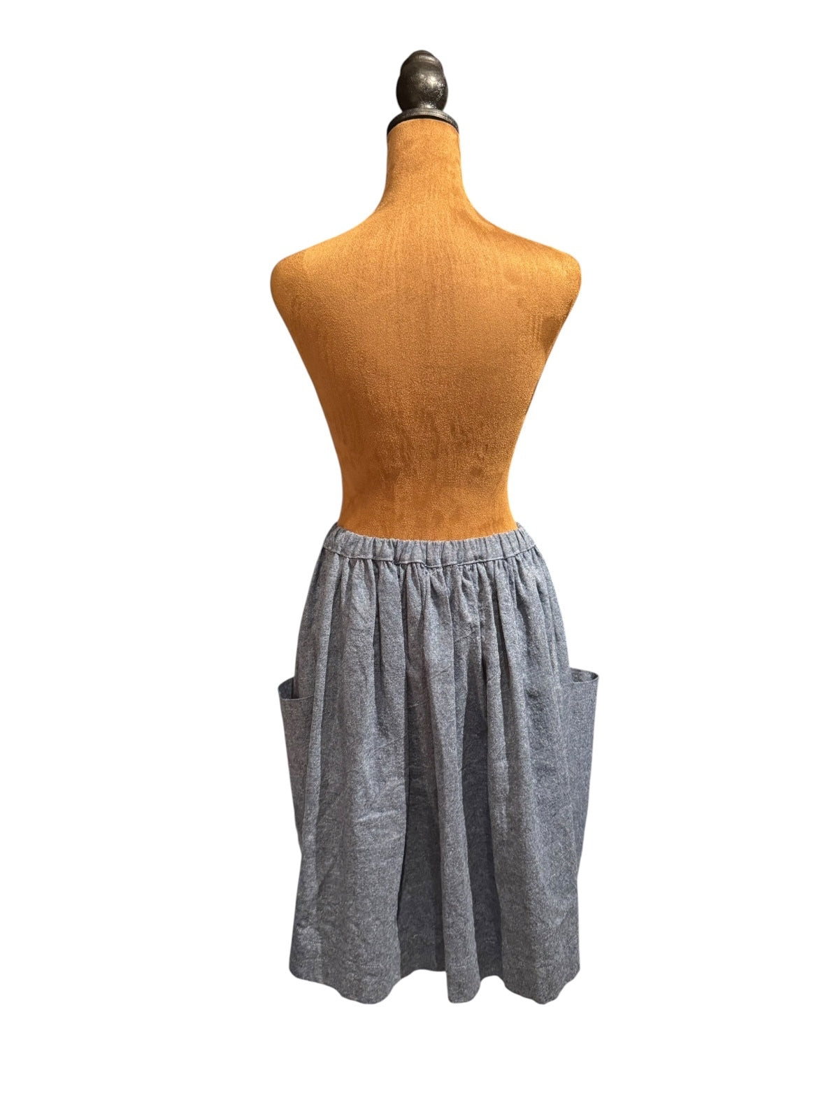 Handmade Blue Denim Gathered Skirt with Side Pockets