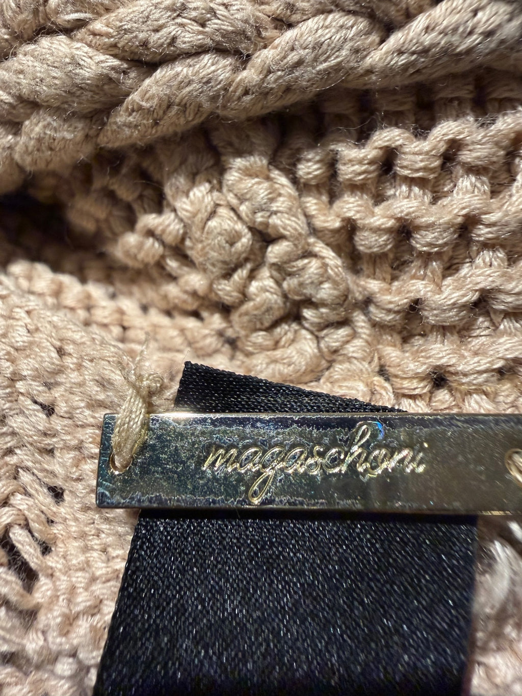 Magaschoni Beige Open Front Cable Knit Cardigan Sweater