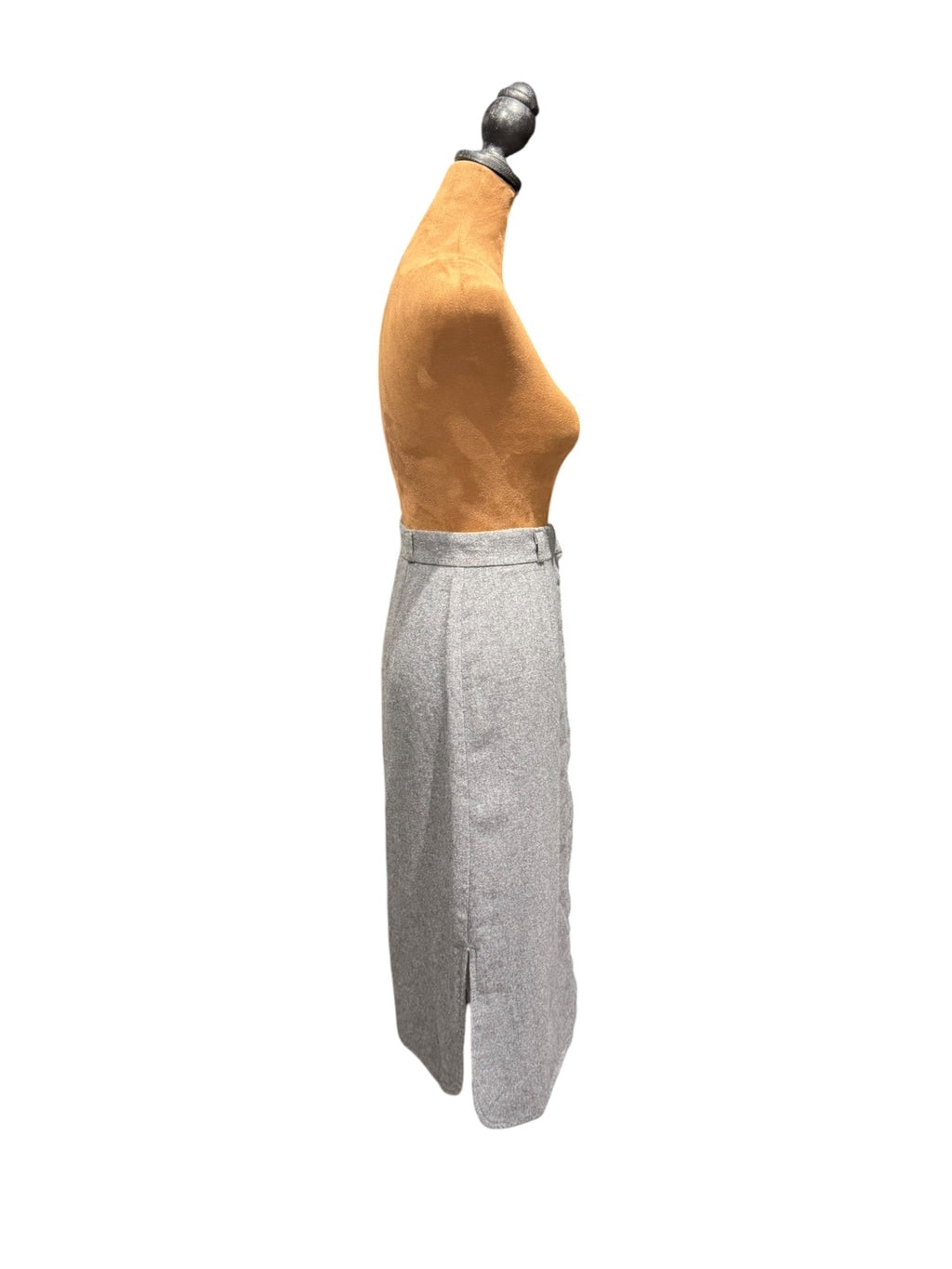 Vintage Wool Midi Skirt with Side Slits and Hidden Buttons