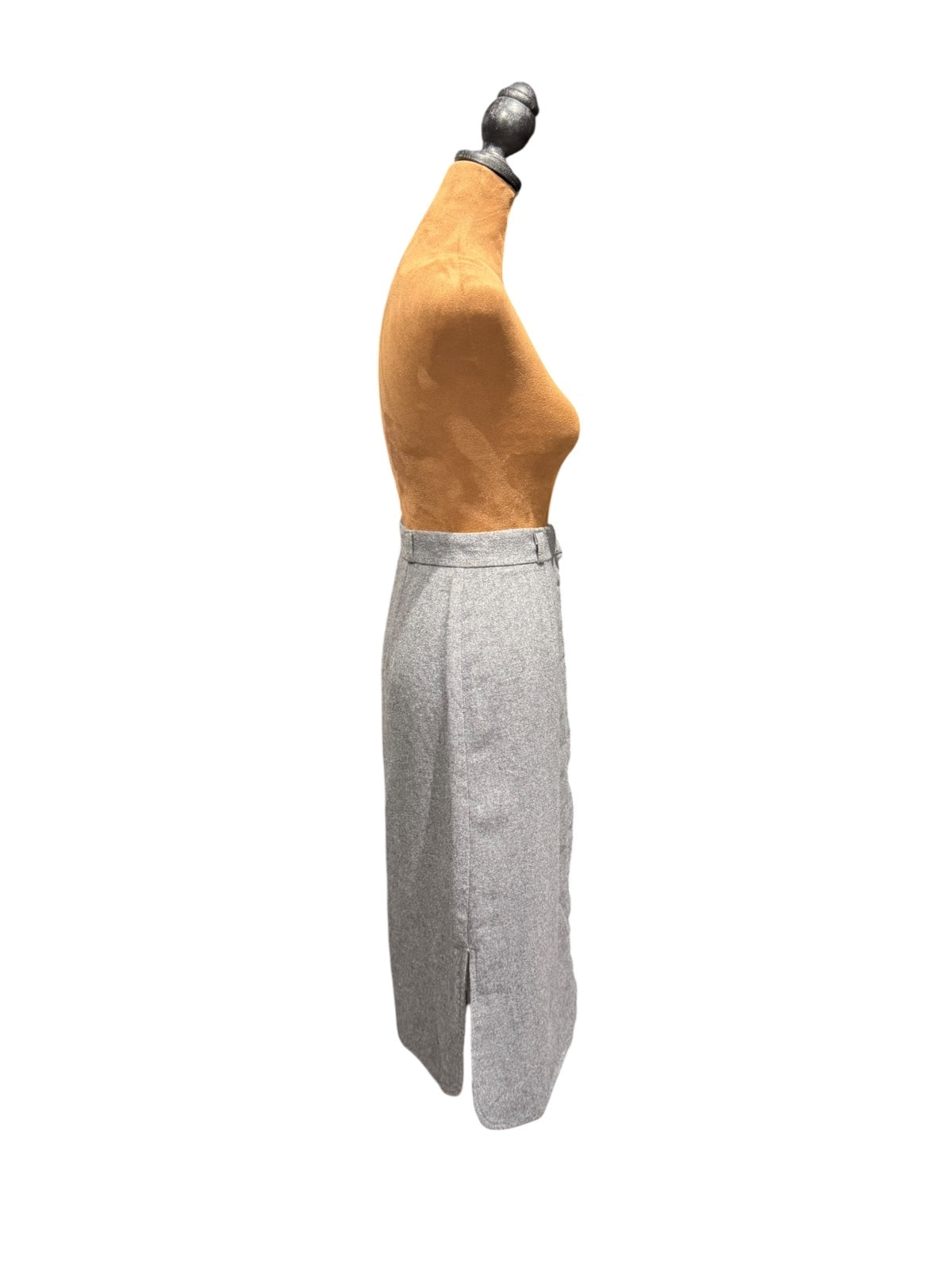 Vintage Wool Midi Skirt with Side Slits and Hidden Buttons