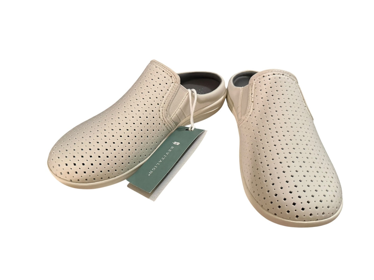 Revitalign Women's Slip-On Clogs Beige Perforated Comfort Shoes