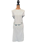 Vintage White and Black Vertical Stripe Sleeveless Dress with Back Buttons