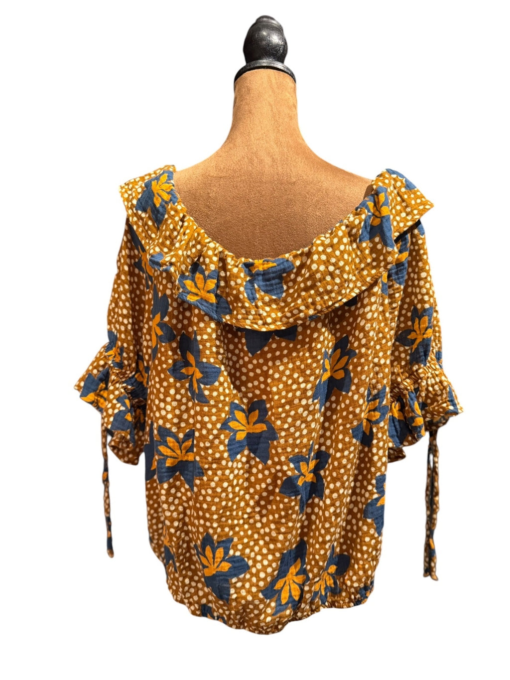 Porridge Clothing Brown Floral Polka Dot Cotton Blouse