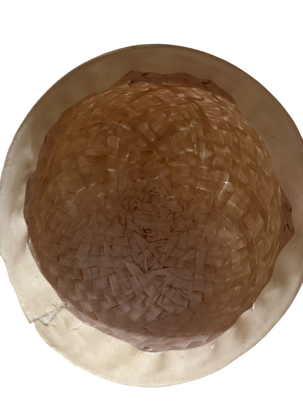 Vintage Beige Woven Straw Cloche Hat with Button Accent