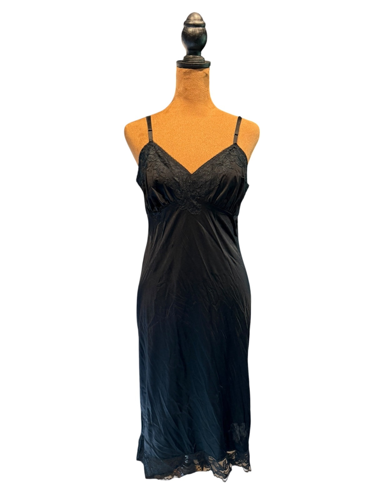 Vintage Van Raalte Black Nylon Lace Trim Slip Dress