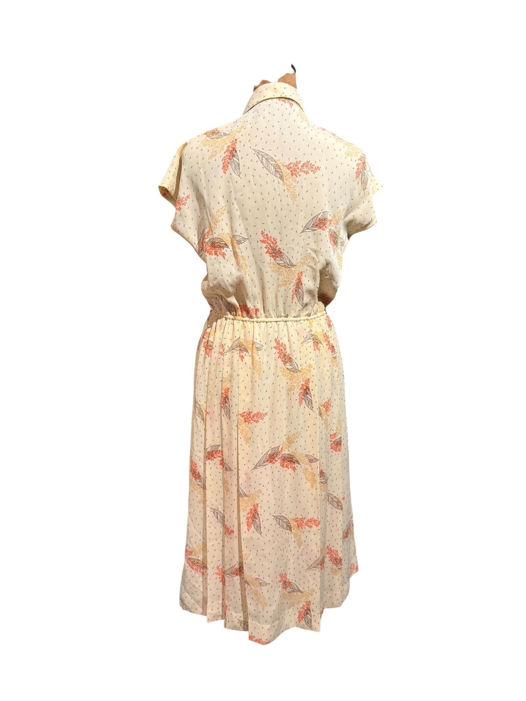 Vintage Cream Floral Print Midi Dress with Elastic Waist