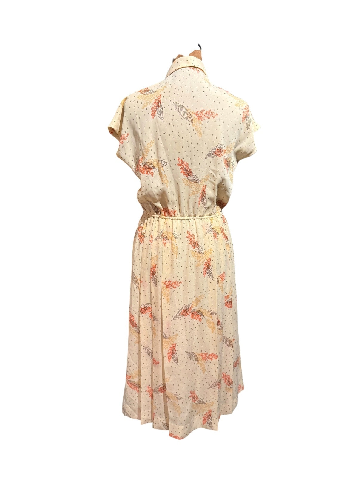 Vintage Cream Floral Print Midi Dress with Elastic Waist