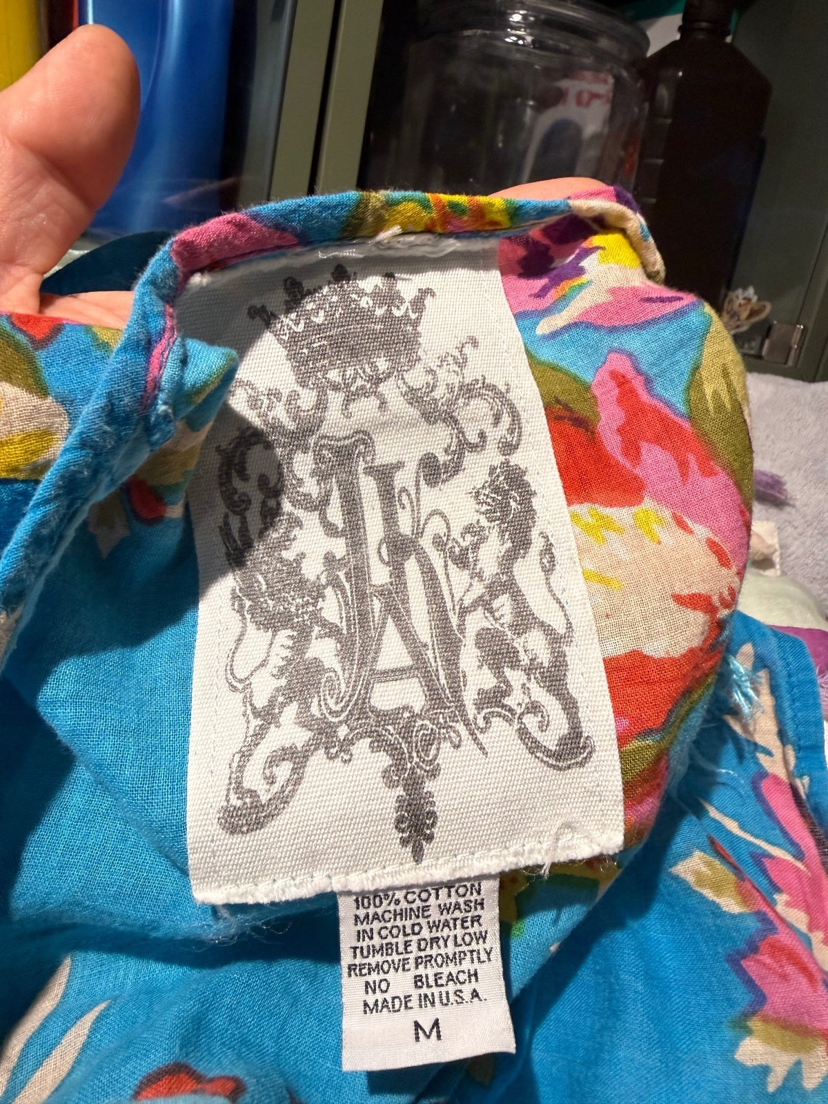 Johnny Was Blue Floral Cotton Tunic Top with Tassels