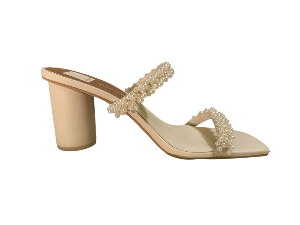 Dolce Vita Ivory Pearl Embellished Block Heel Sandals with Dust Bag