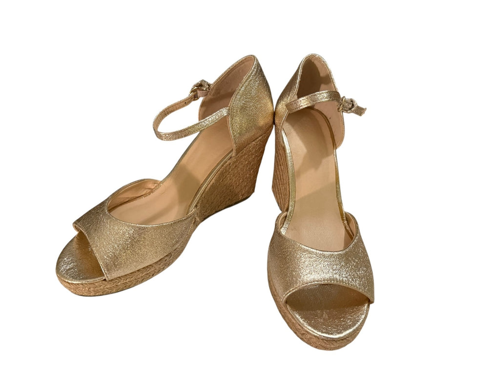 NY & Co Gold Metallic Wedge Sandals with Ankle Strap