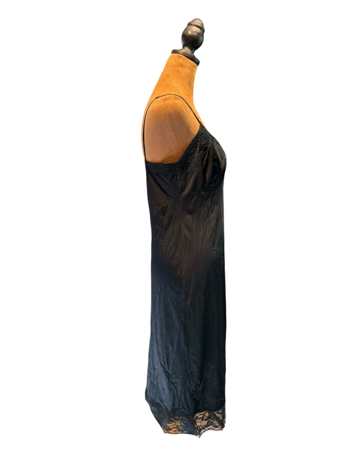 Vintage Van Raalte Black Nylon Lace Trim Slip Dress