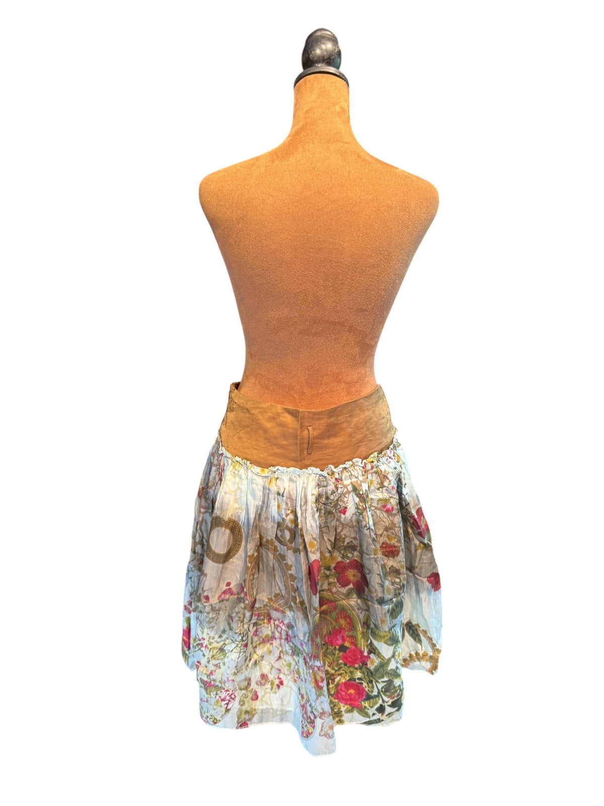 Les Babies Floral Silk Skirt with Brown Waistband