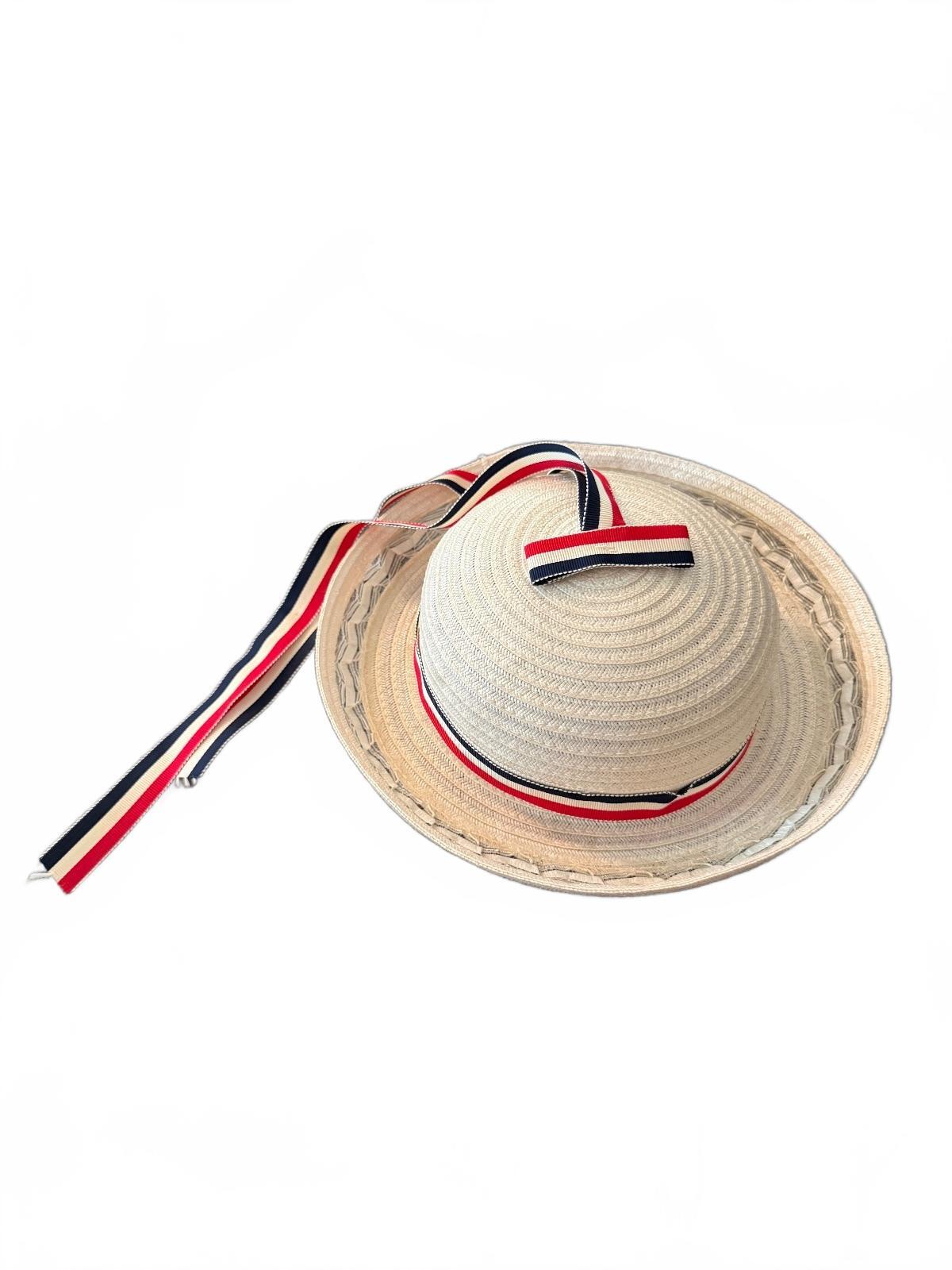 Vintage Pair of Girls Straw Hats with Floral and Ribbon Details