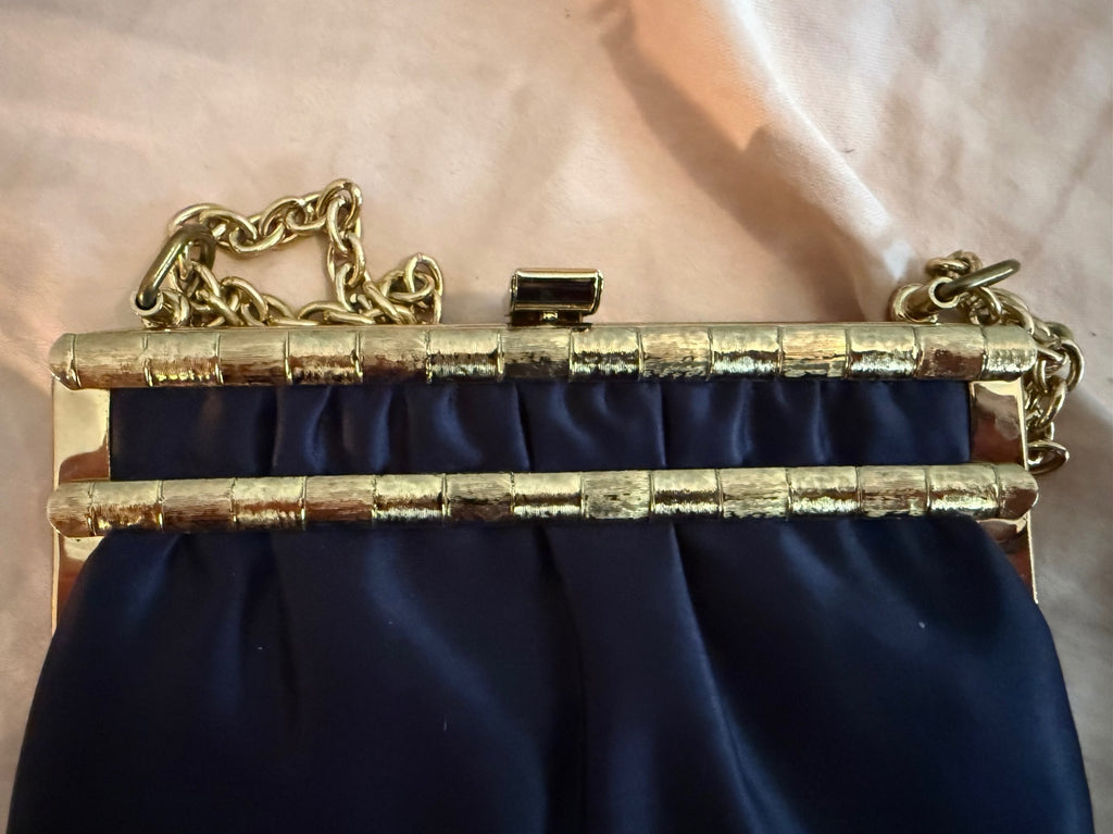 Vintage Mardane USA Black Evening Bag with Gold Chain and Frame