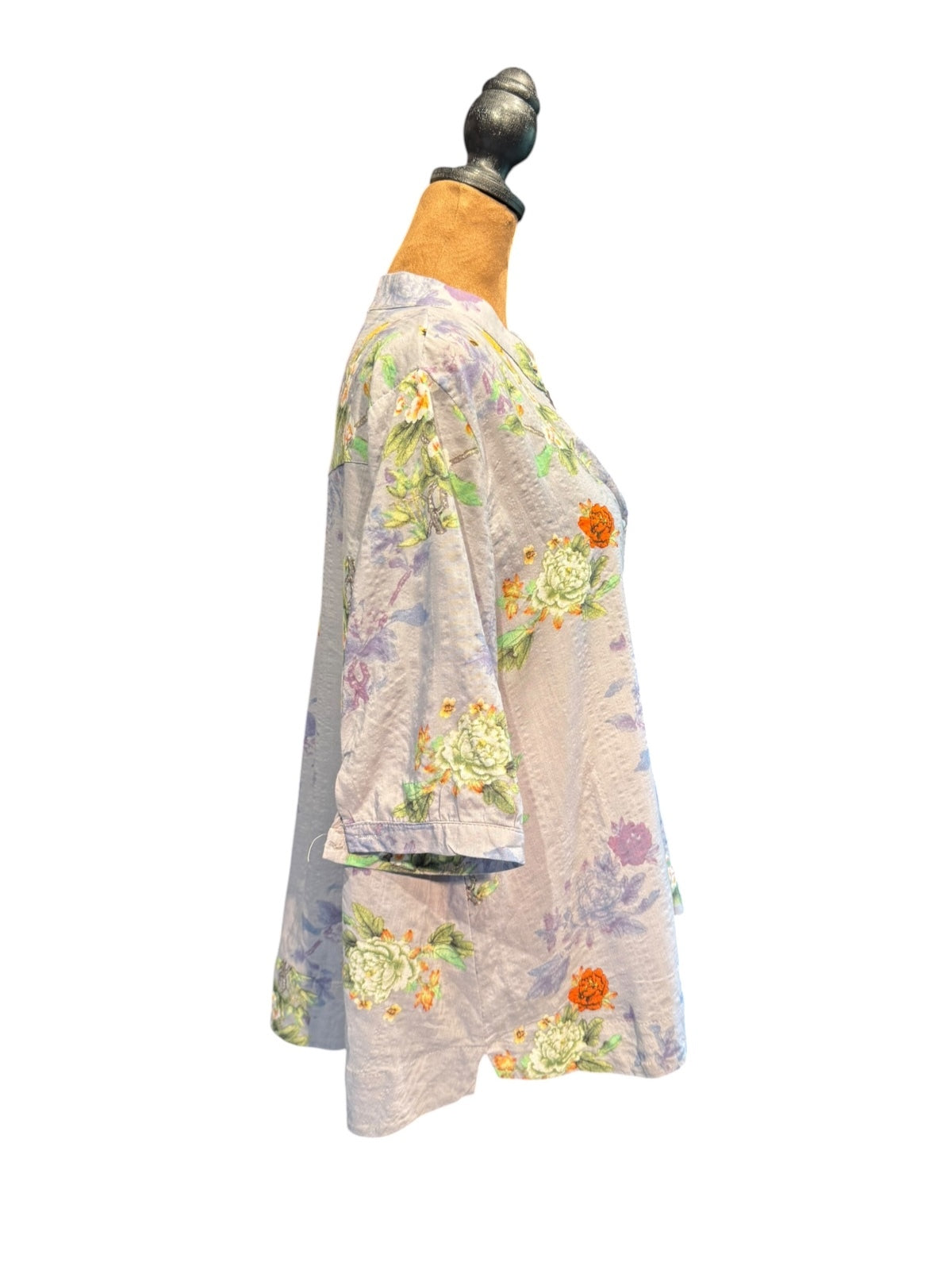 Vintage Floral Embroidered Blouse with Mandarin Collar