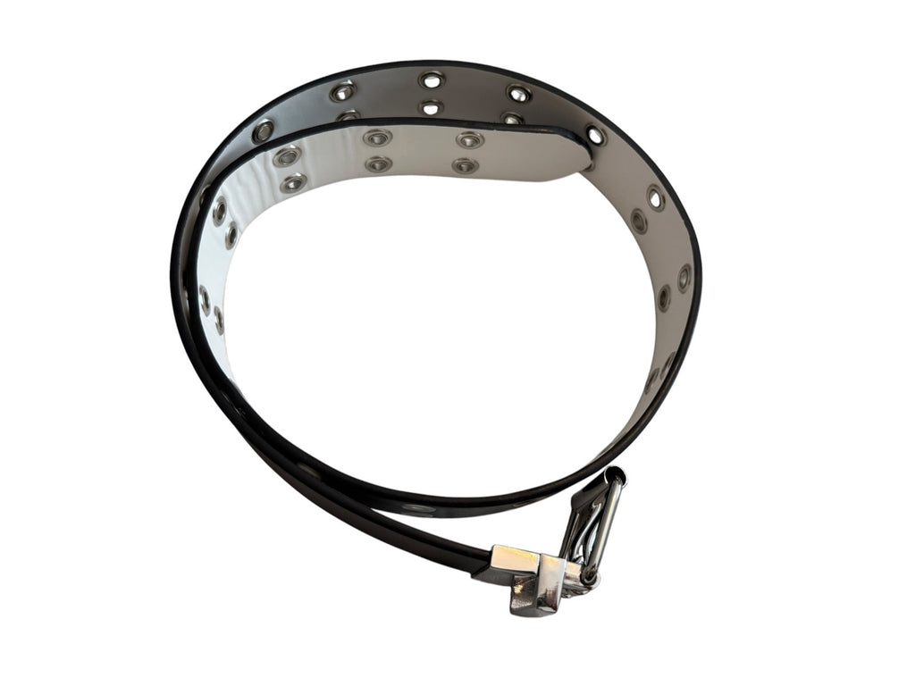 Black and White Double Prong Grommet Belt