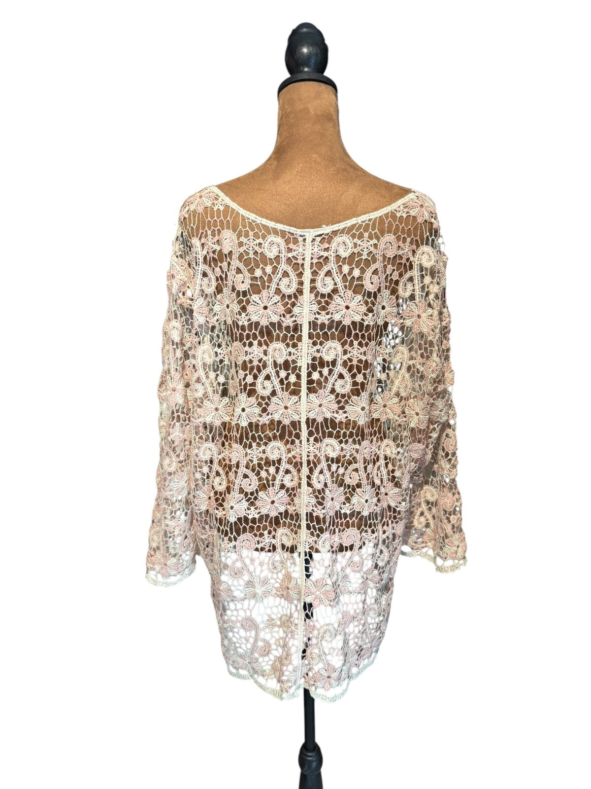 Light Pink Floral Crochet Lace Tunic Top