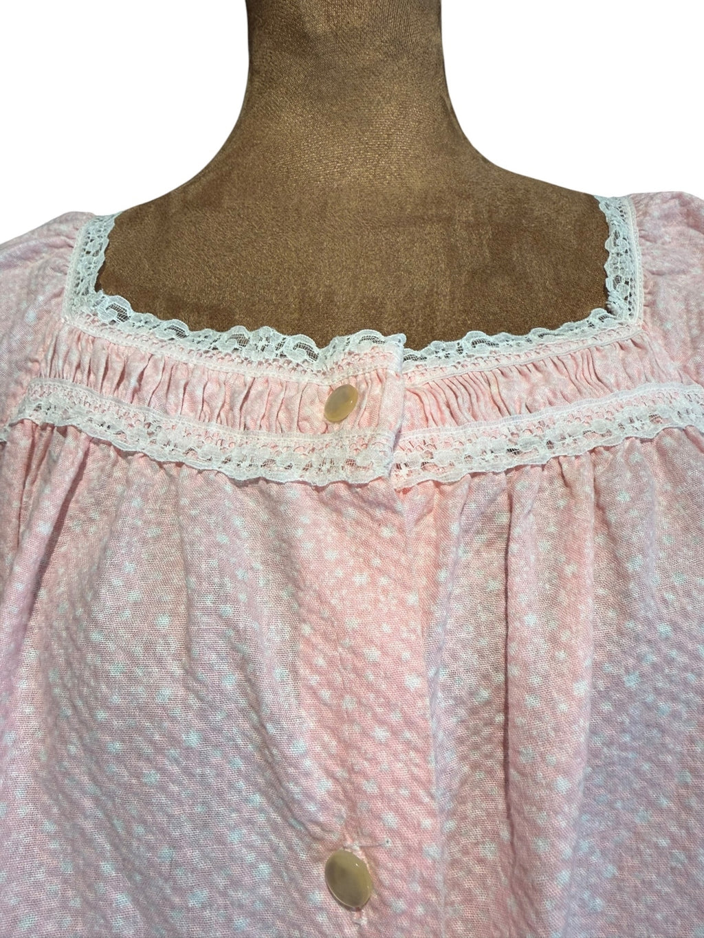 Vintage Katz Pink Button-Front Nightgown with Lace Trim