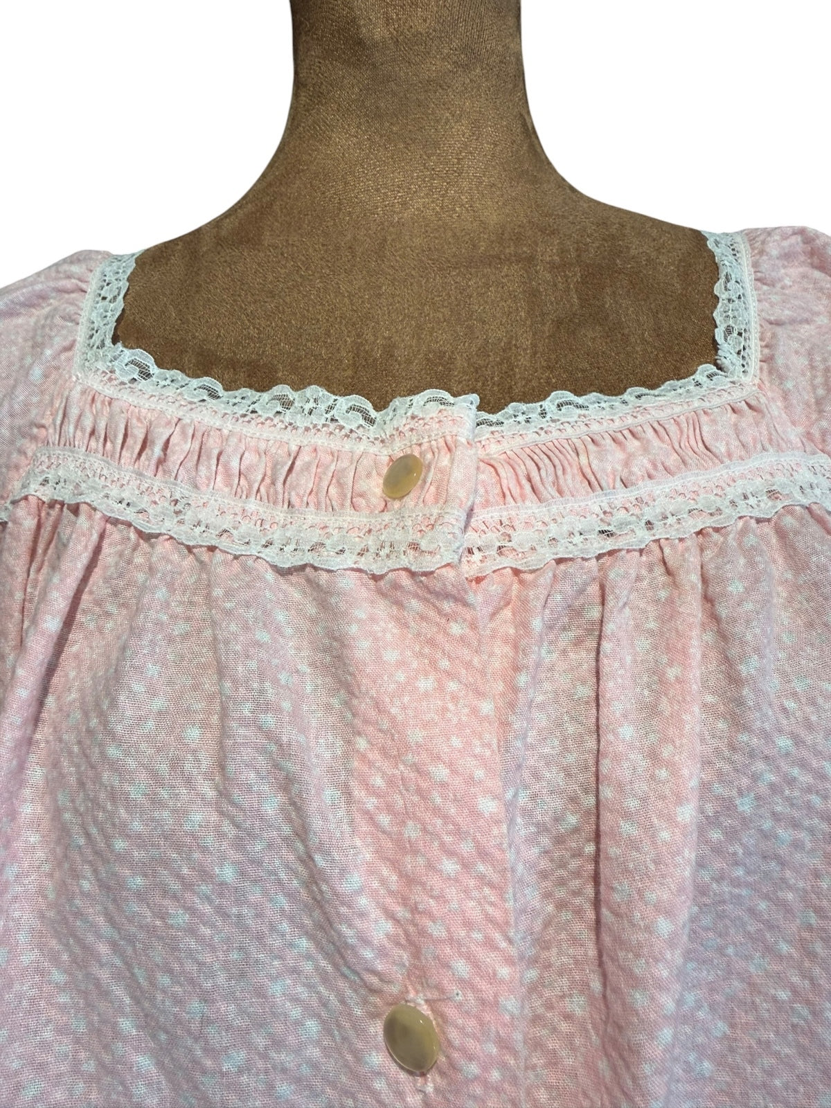 Vintage Katz Pink Button-Front Nightgown with Lace Trim
