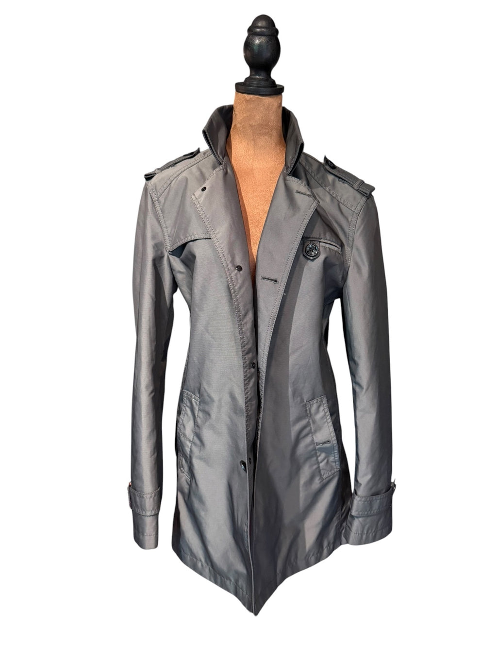 Heilan Home Vintage Gray Short Trench Coat with Quilted Lining