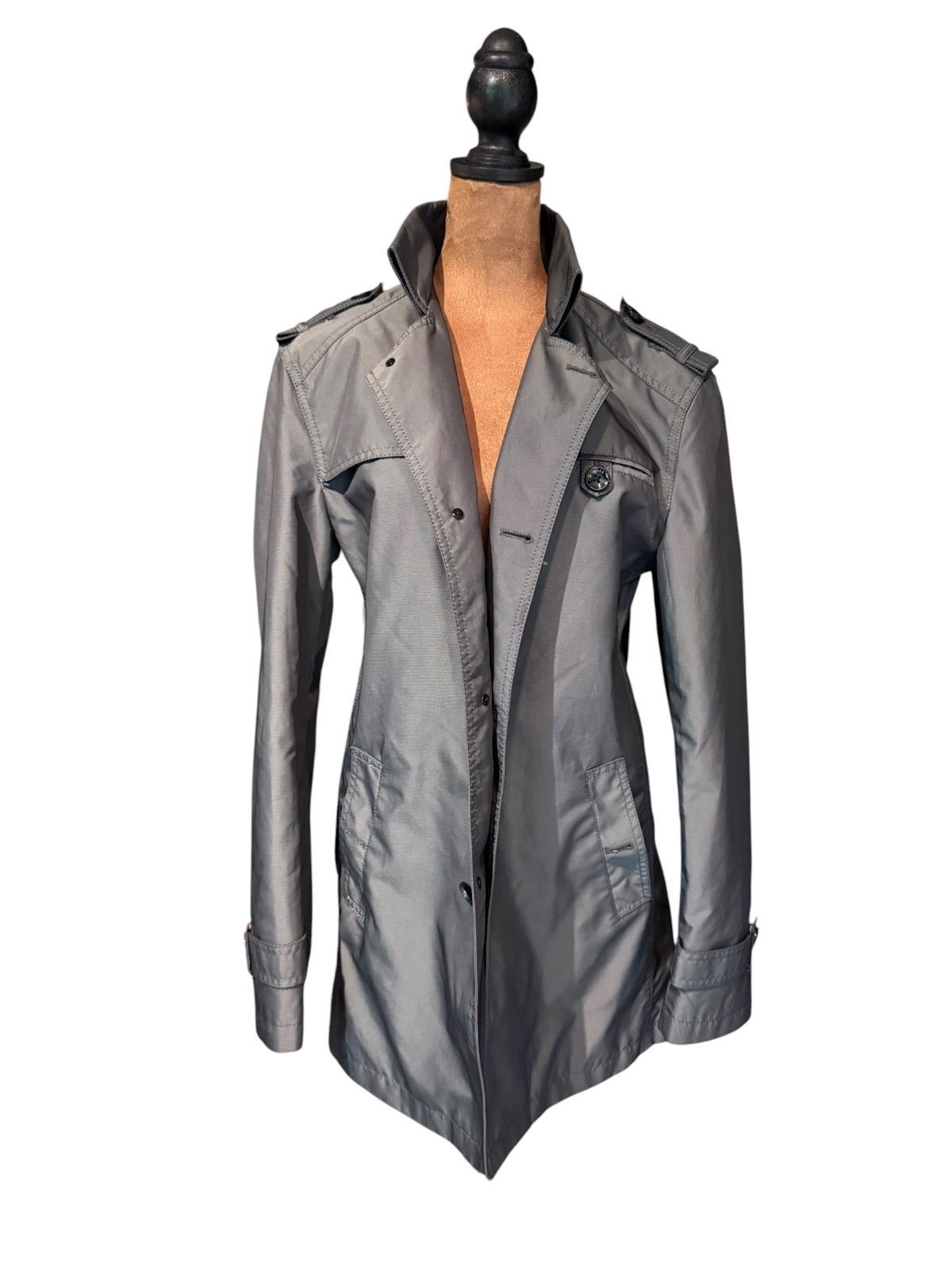 Heilan Home Vintage Gray Short Trench Coat with Quilted Lining