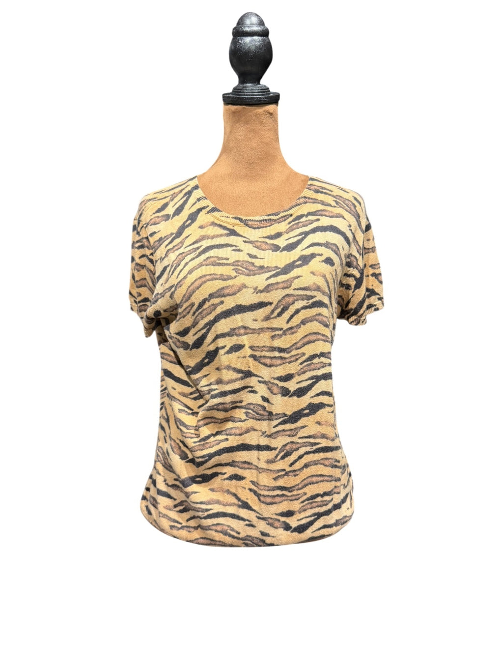 Chaps Cotton Tiger Print Short Sleeve Sweater