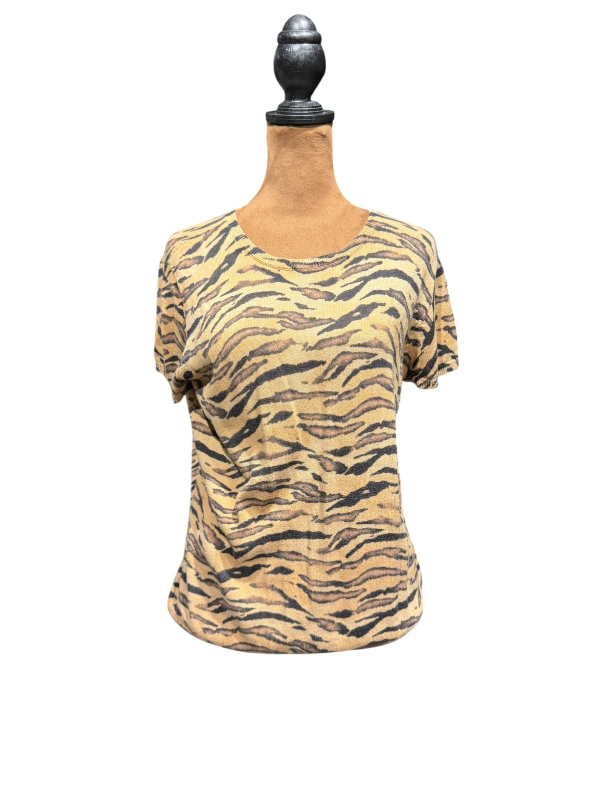 Chaps Cotton Tiger Print Short Sleeve Sweater