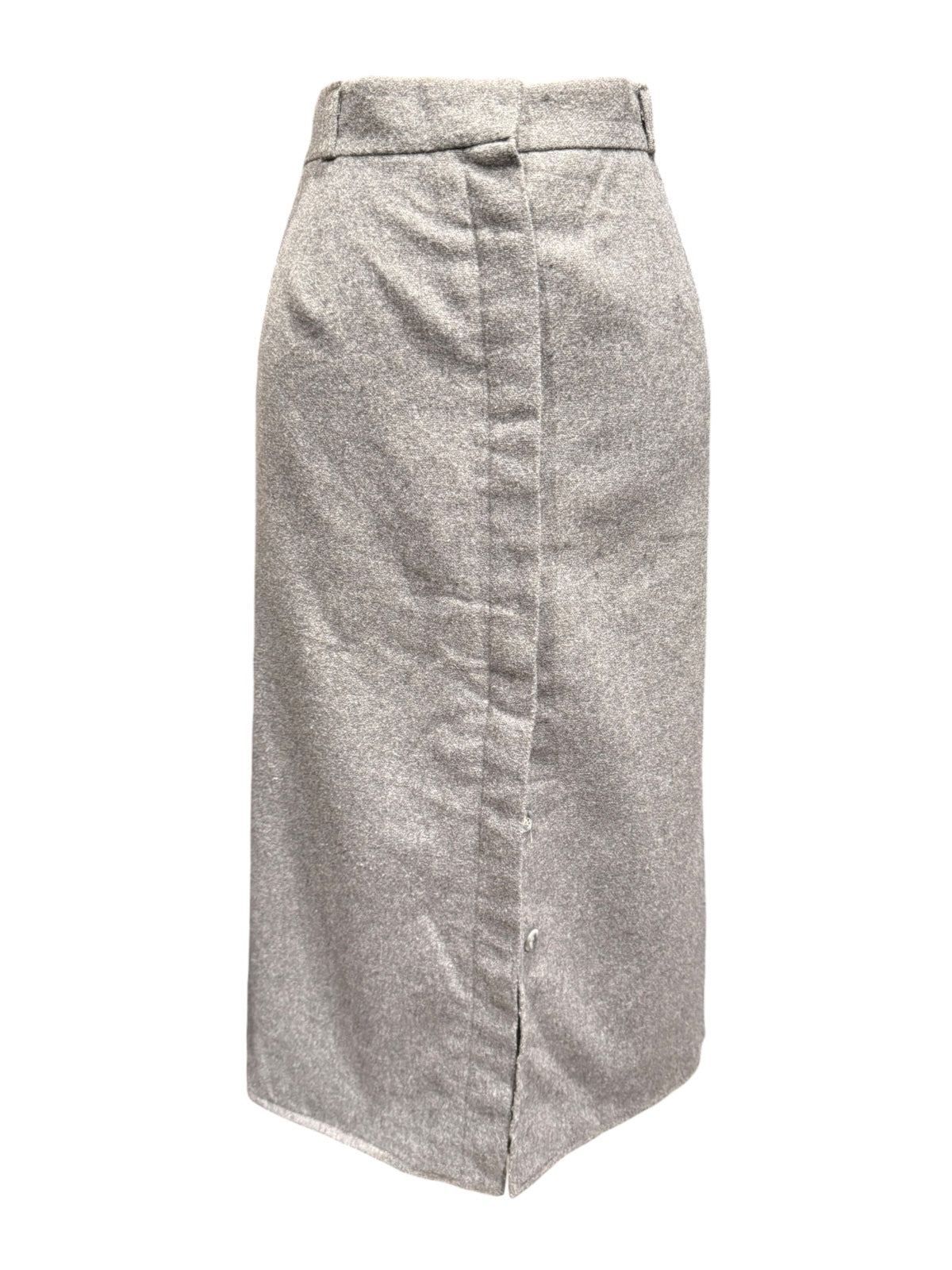 Vintage Wool Midi Skirt with Side Slits and Hidden Buttons