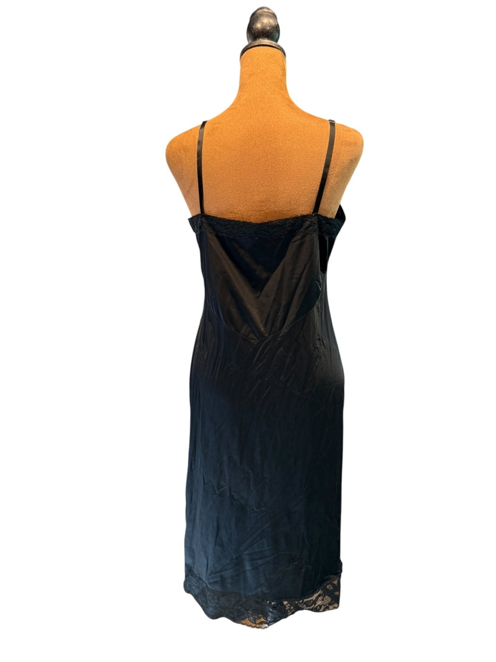 Vintage Van Raalte Black Nylon Lace Trim Slip Dress
