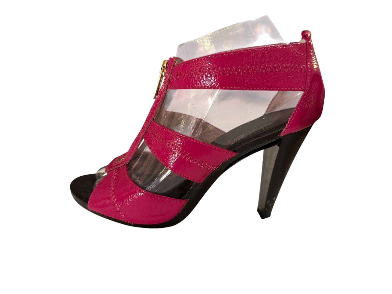 Michael Kors Pink Patent Leather High Heel Sandals with Front Zipper