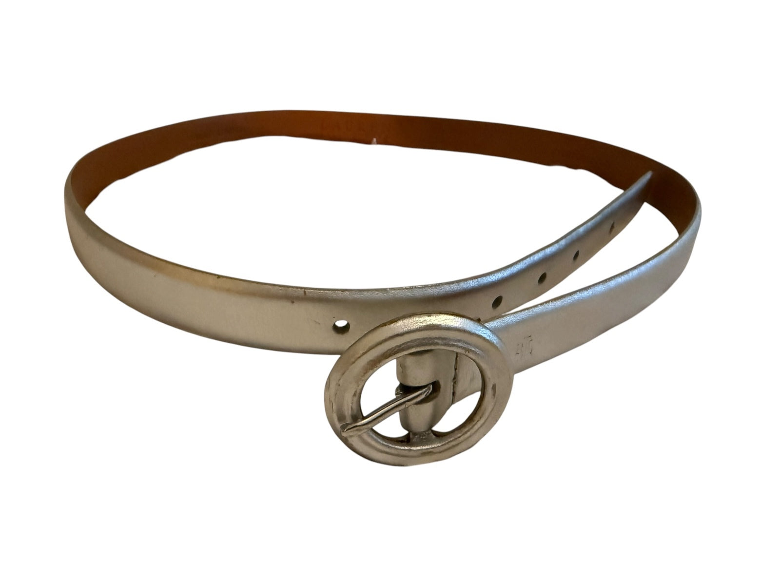 Ralph Lauren Genuine Leather Metallic Silver Belt with Round Buckle