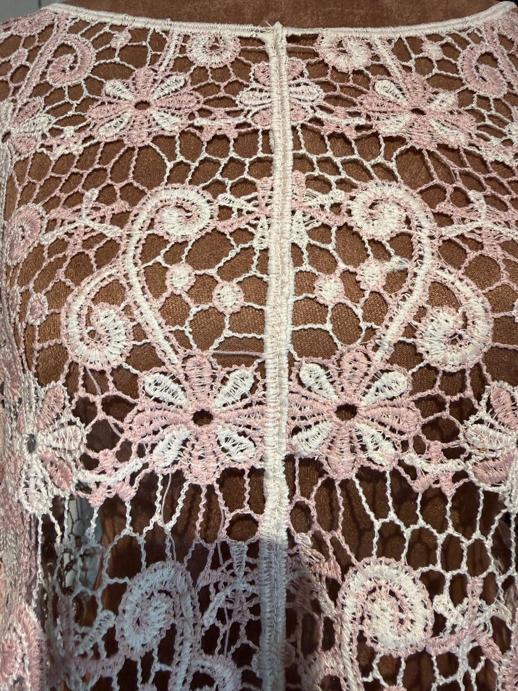 Light Pink Floral Crochet Lace Tunic Top