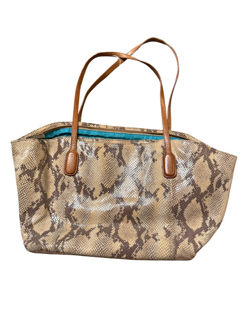 Hobo Original Large Python Print Tote Bag with Brown Leather
