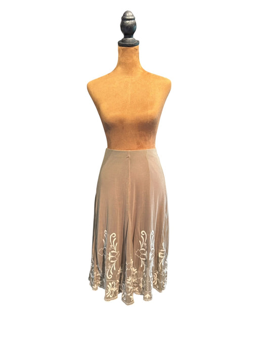 Fylo Embroidered Beige Midi Skirt