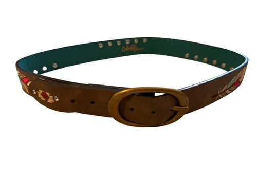 Catchfly Studio Embroidered Leather Belt with Studs and Feather Design