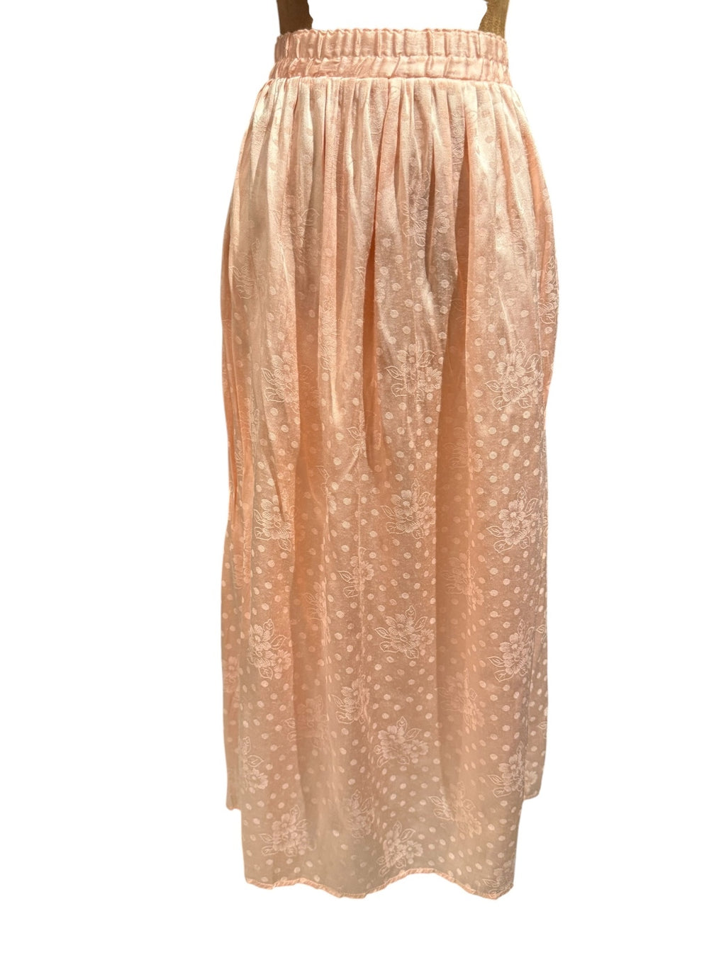 Vintage Pink Floral and Polka Dot Midi Skirt