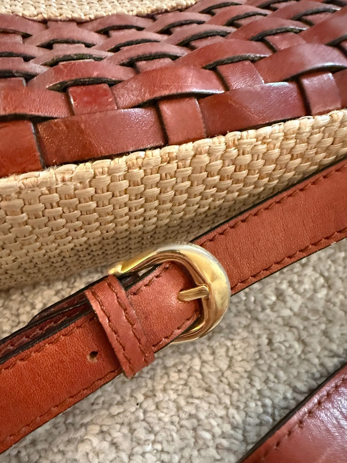 Etienne Aigner Woven Straw and Leather Crossbody Bag