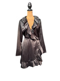 Bar III Black Satin Ruffle Wrap Dress